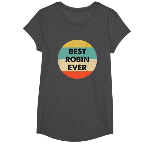 Robin Name T-Shirt, Girls, Dark Heather Grey, Small