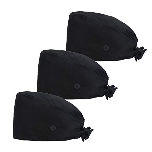 Image of QBA Adjustable Working Cap with Button, Cotton Working Hat Sweatband, Elastic Bandage Tie Back Hats for Women & Men, One Size