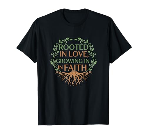 Rooted in Love Growing in Faith Christian Design T-Shirt