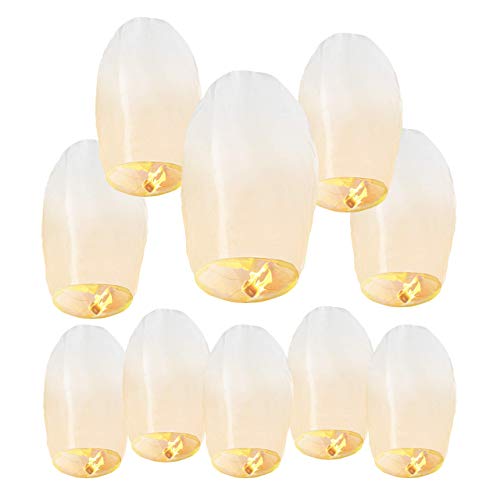 Relaxdays Set de 10 farolillos voladores, Globos de Papel, Cubito de Cera, Blanco, Negro-Marrón