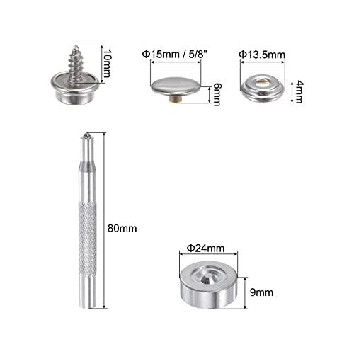 Harfington 150Pcs Canvas Snap Kit 5/8" Marine Grade Copper Snaps Stainless Steel Screw Snap Button Fasteners Kit Snaps For Boat Cover Carpet Repairing With 2 Pcs Setting Tool, Silver Tone #TOP1
