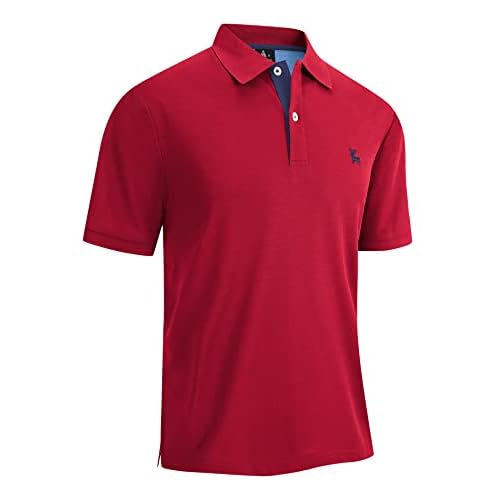 V VALANCH Polo Shirts for Men Short Sleeve Golf Polo Moisture Wicking Casual Collared Shirt Tennis Polo Medium Dark Red