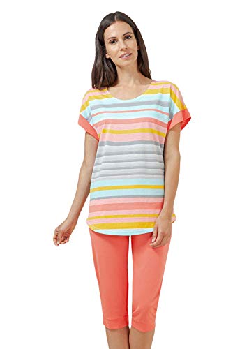 Preisvergleich Produktbild hajo Damen Zweiteiliger Schlafanzug Kurzarm und Capri-Hose, Koralle
