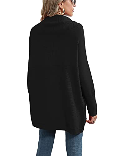 Anrabess Women Turtle Cowl Neck Long Batwing Sleeve Oversized Sweater Casual Loose Slouchy Tunics Black A277-Hei-S #TOP3