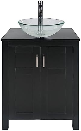 ARTETHYS Bathroom Vanity and Sink Combo - 24 Inch Traditional Vanity Cabinet with Tempered Glass Vessel Counter Top Sink Basin Eco MDF Board Faucet Pop-up Drain Set