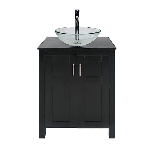 Artethys Bathroom Vanity And Sink Combo - 24 Inch Traditional Vanity Cabinet With Tempered Glass Vessel Counter Top Sink Basin Eco Mdf Board Faucet Pop-Up Drain Set #TOP13