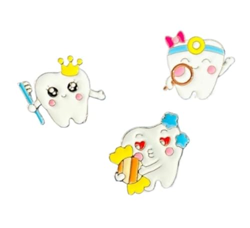Image of 3 Pieces /5 Pieces Set Cute Tooth Pin Brooch Alloy Beautiful Enamel Pin Badge Dental Mirror Brooch Women's Men's Personality Fashion Style Doctor Dentist Uniform Brooch Gift (3pcs)