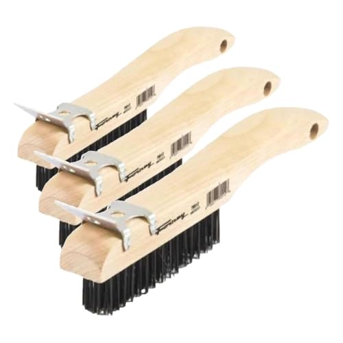 Forney 70512 Wire Scratch Brush, Carbon Steel with Wood Shoe Handle and Metal Scraper, 10-1/4-Inch-by-.014-Inch image 4