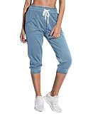 SPECIALMAGIC Women's Capri Joggers Cropped Sweatpants Running Pants Lounge Drawstring with Side Pockets Light Blue M