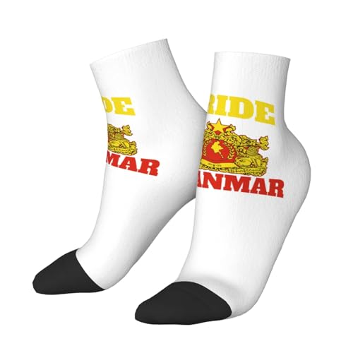 Chaussettes de sport birmanes en coton, respirantes et confortables, ornées du drapeau du Myanmar. Idée cadeau originale pour hommes, femmes et adolescents.