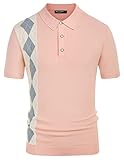 PJ PAUL JONES Men's Lapel Collar Knit Shirt Retro 50s Golf Polo Shirt Pink XL