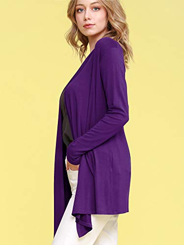 Image of Lock and Love Women's Draped Front Open Asymmetrical Cardigan - Casual Long Sleeve Lightweight Duster