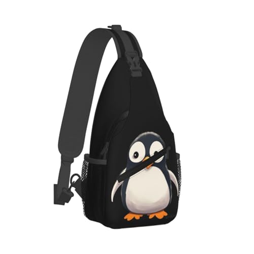 Mochila tipo sling con diseño de pingüino negro miniatura 1