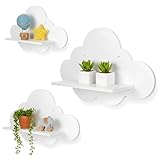 Meyeyaia 3 Pcs Cloud Shelves White Wavy Small Nursery Wall Decor Wall Mounted Cute Cloud Floating Shelves for Nursery Bathroom Living Room Bedroom Corner