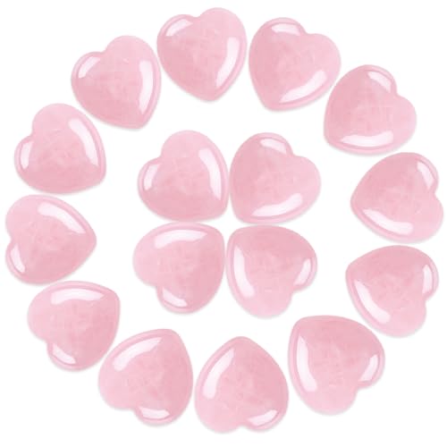 15PCS Rose Quartz Natural Heart Crystals Love Shaped Pocket Polis...