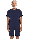 Eulervate Herren Damen Pflegeoverall Kurz für Alzheimer Senioren Inkontinenz Body Demenz Einteiler mit Reißverschluss Pflegebody Kurzarm Schlafanzug Marineblau XL
