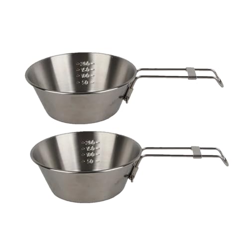 Jwthee 2Pcs Camping Bowls 300ml 10oz Stackable Stainless Steel Bowl with Handles Rice Wine Cup Hiking Soup Dish Food Bowl Camp Cup for Picnic BBQ