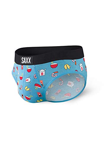 Saxx Underwear Men's Briefs  Ultra Mens Underwear  Briefs for Men with Built-in Ballpark Pouch Support,Blue Soy Happy,Medium