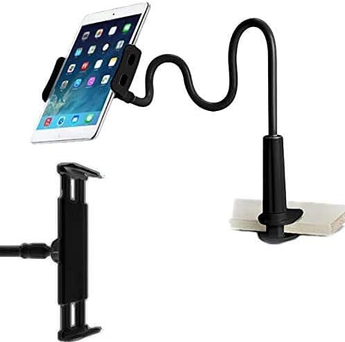 GVEFIVME Univerzális Tablet Tartó - 360° Hajlítható Karos Állvány Csipesszel, 4.7-10.5" Készülékekhez, iPad Pro, iPhone Xs Kompatibilis, Fek