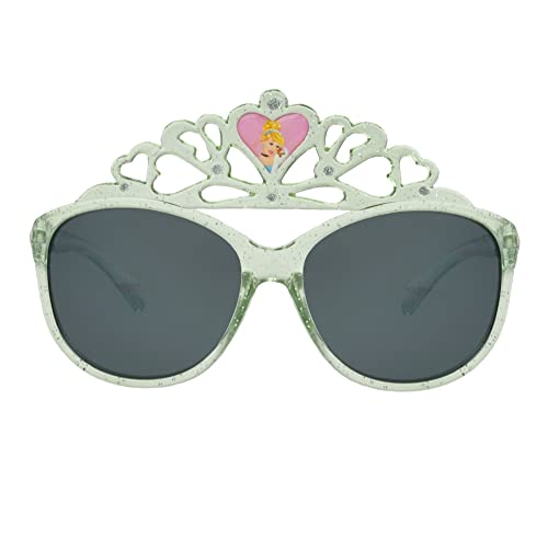 Disney Girls Princess Crown Kids Sunglasses, Crystal Blue to Clear/Glitter Injection, 532