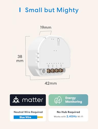 Meross MSS815 - matowy przełącznik Wi-Fi, podtynkowy, 2 sztuki, neutralny wymagany, sterowanie światłem, zużycie energii i programator czasowy, kompatybilny z HomeKit, Alexa, Google Home i Home