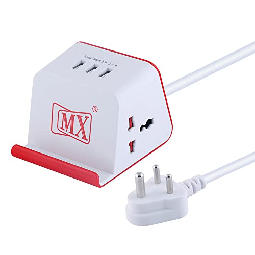 Image of MX Cube Universal Power Strip with 2 Universal Sockets + 2 USB Ports & 1 USB-C | Spike Guard with Smart Charging | Surge Protected Extension Cord (1.5 Meter) for Home, Office & Travel