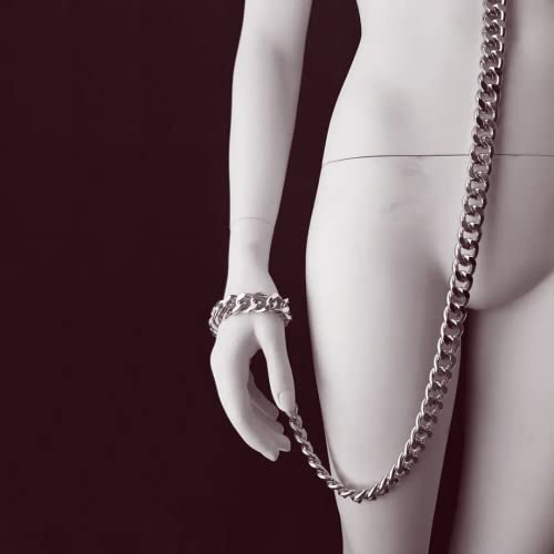 Colar Coleira Guia Com Algema Para Punhos Correntes Prata