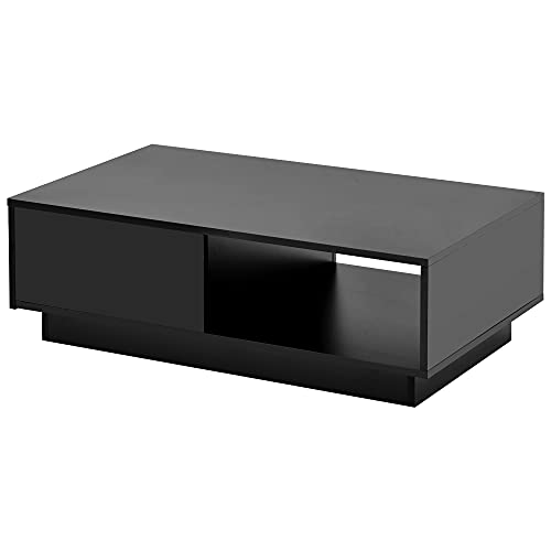 Table basse brillante moderne table de salon rectangulaire noire avec finitions laquées et LED