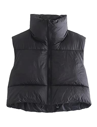 Women's Winter Warm Padded Crop Vest Lightweight Sleeveless Puffer Vest