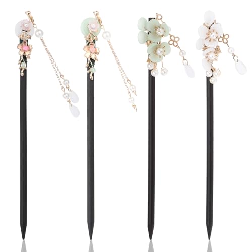 Molain 4 pezzi di bacchette cinesi, forcina cinese vintage con fiori e scaglie di legno bacchette per capelli bacchette per capelli per donne ragazze accessori per capelli