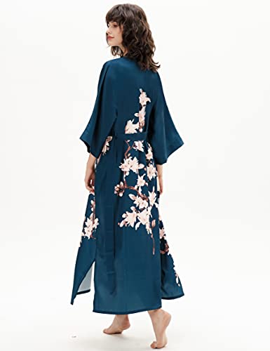 Babeyond Kimono Robe Cover Up Long Floral Satin Sleepwear Silky Bathrobe Bachelorette Robe (Dark Green) #TOP3