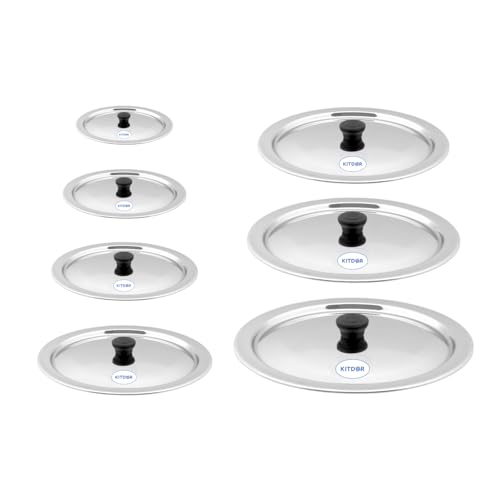 Image of Glossy Steel Lids for Utensils with Knobs | Melt-Free with a Good Gripsteel Lid for Kadai and Other Utensils | Round, Rust Resistant Steel (Complete Set, Medium)