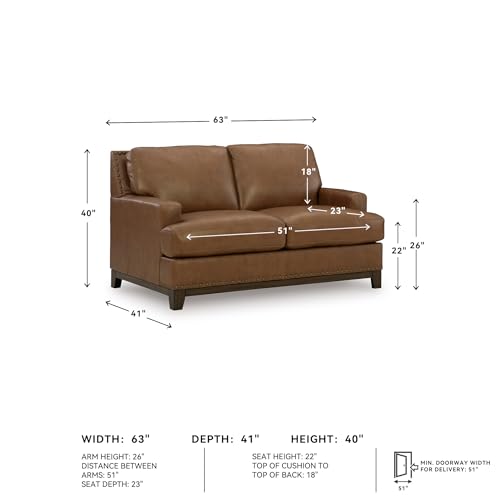 Image of Signature Design by Ashley Brendola Brown Leather Loveseat Sofa
