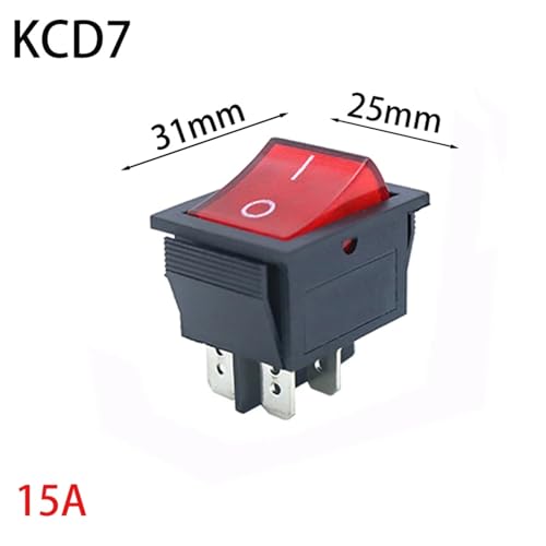 Interruptor KCD7 DPST de 4 pines y 250V para montaje en panel rojo 2