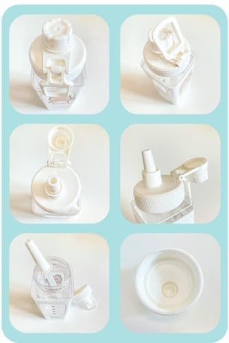 Image of Plastic Kawaii Water Bottle with Straw Cute Large Water Bottles with Kawaii Stickers Aesthetic Leakproof Square Drinking Bottle.700ML (White)