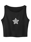 Remidoo Women's Casual Sleeveless Cropped Top Star Graphic Crewneck Tank Top Shirts Black Large