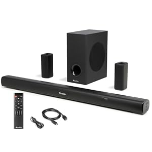 Audizio SB100 5.1 Surround Sound System for TV, Home Theatre System with Soundbar, Wired Subwoofer and Rear Speakers, HDMI ARC, Optical, Bluetooth, USB, 160W