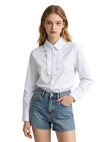 Image of Girls' Long Sleeve Peter Pan Collar Shirt Girls School Uniform Shirts