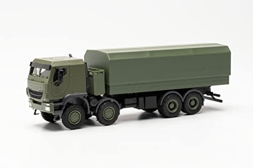 herpa truck model Iveco Trakker 8x8 protected platform truck, true to its original scale of 1:87, for diorama model building