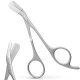 THRAU Augenbrauenschere mit Kamm, Edelstahl Präzisionsschere, Sicherheits-Design, Ergonomischer Griff, Scharfe Klingen, Augenbrauen Trimmer für Damen und Herren, Reise & Zuhause