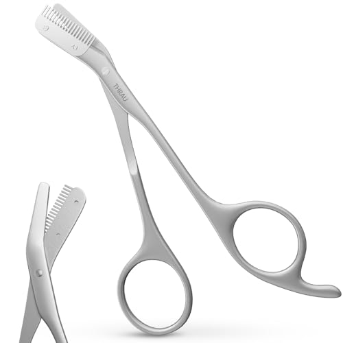 THRAU Augenbrauenschere mit Kamm Edelstahl Präzisionsschere Sicherheits-Design Ergonomischer Griff Scharfe Klingen Augenbrauen Trimmer für Damen und Herren Reise & Zuhause