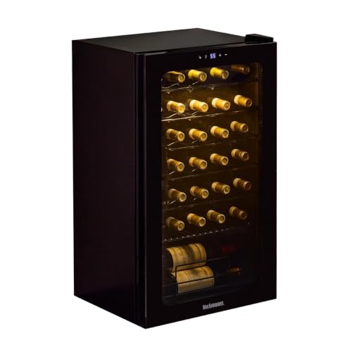 Image of Wine Enthusiast 33-Bottle Compressor Wine Cooler w /Upright Bottle Storage - Freestanding 3.3 Cu. Ft. Wine Refrigerator, LED Digital Control Panel, Energy-Efficient Cooling of 41-64F