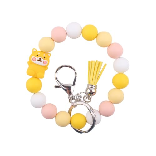 Image of Silicone Beaded Bracelet Keychain Wristlet Cute Car Key Chain Holder Wallet Bag Charm Accessory