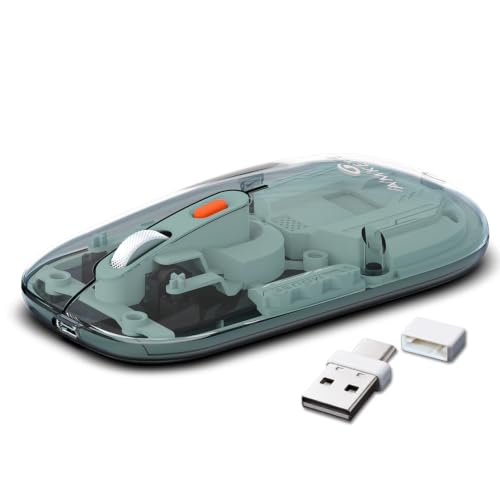 Image of Amkette Epic TP Advanced Transparent Wireless Mouse /Bluetooth Mouse Rechargeable, USB-A+USB-C Nano Receiver, 3200DPI, Type-C Charging, 3 Device Connectivity for Laptop, PC, MacBook, Tablet & More