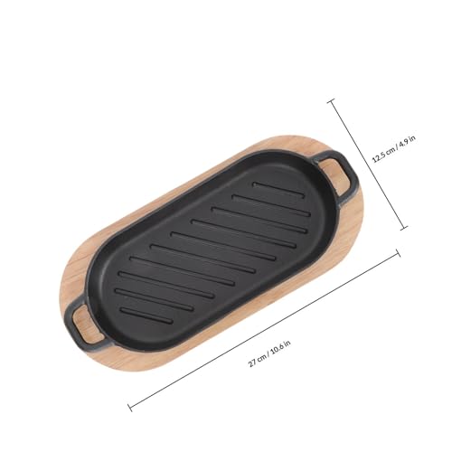 Plato parrilla rectangular de hierro POPETPOP con bandeja de madera para mantener comida caliente 3