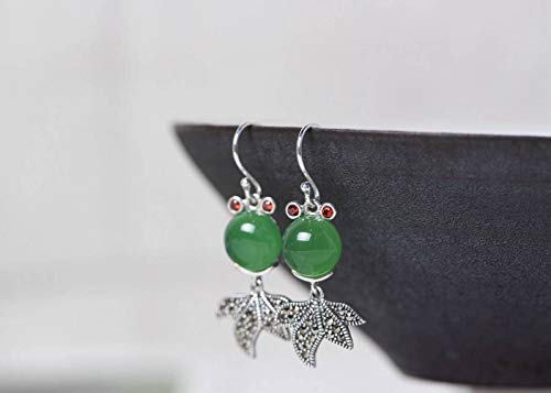 Boucles d'oreilles poisson en agate verte et cristal de sable rétro S925