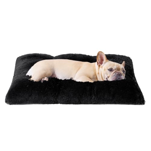 EHEYCIGA Fluffy Dog Crate Bed for Medium Dogs, Plush Crate Pad, Black