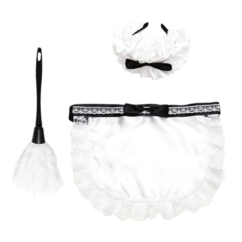 Lot de 3 jeux de rôle, accessoires pour femme de ménage, pièces de style de costume, ensemble de tablier, bandeau et plumeau avec style traditionnel | Kit de costumes de femme de chambre 3 pièces