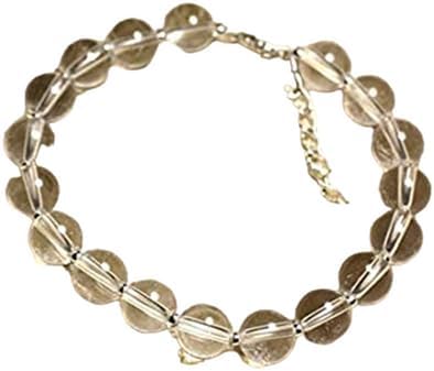 925 Sterling Silver Artisan Loose Silver Helling 8mm Stracking White Crystal Quartz Bracelet Round, Smooth 7" for Mens, Womens, gf, bf & Adult. CHIK-BRACE-39158
