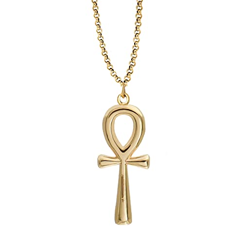 Kritz Collier Femme Ankh Croix Egyptienne Plaqué Or - Pendentif Ankh amulette Clé de vie et Chaîne Réglable - Bijoux Cadeau Femmes